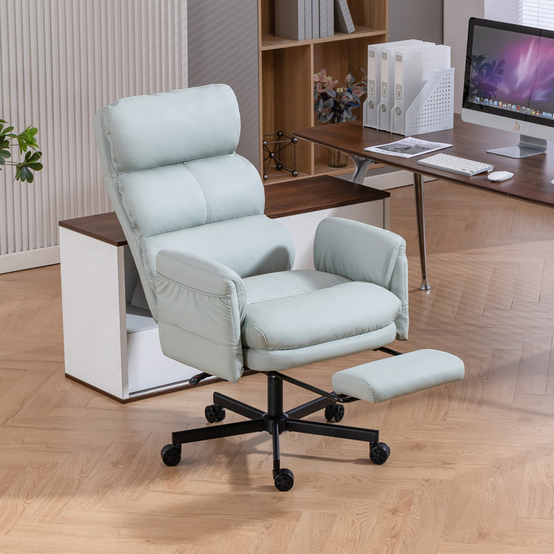Pu Leather Cross-Legged Office Chair With Flip-Up Arms And Headrest, High-Back Ergonomic Swivel Executive Chair With Footrest And Side Pockets