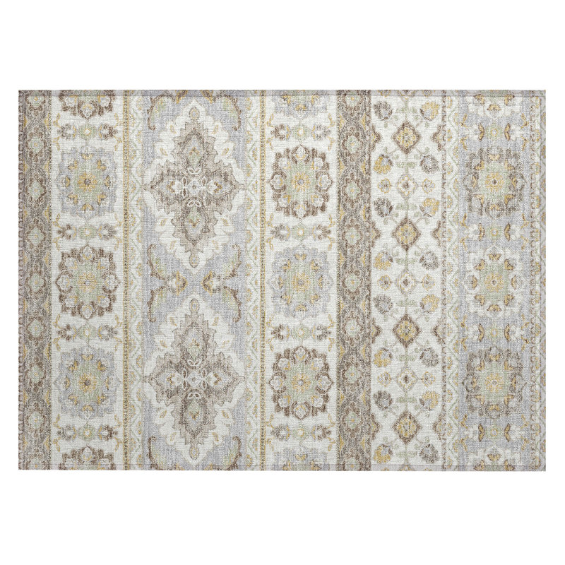 Machine Washable Indoor/Outdoor Chantille ACN2677 Tribal Rug, 1'8" x 2'6", Ivory