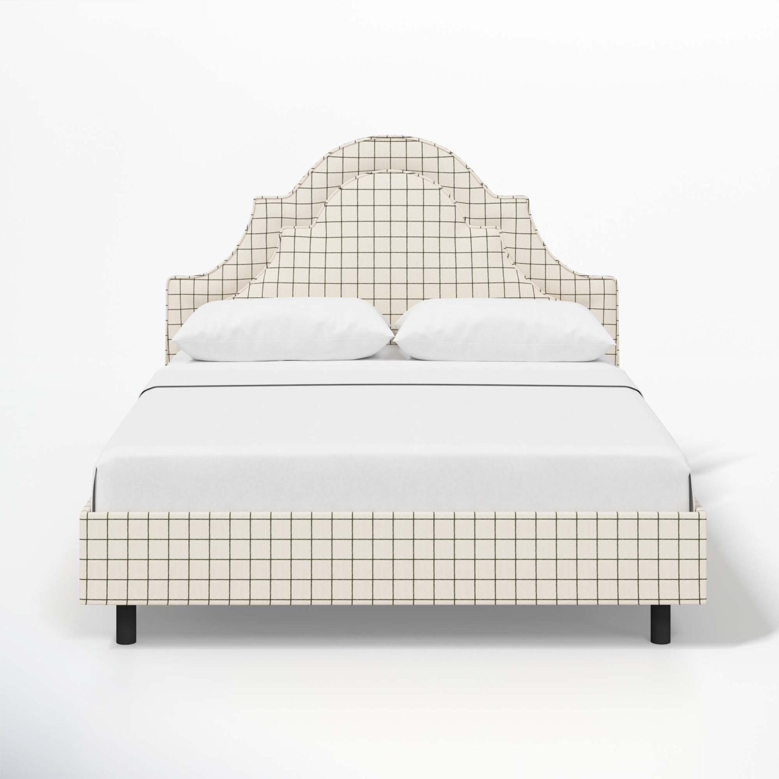 Knipe Upholstered Scalloped Bed, Full, Line Tattersall Green