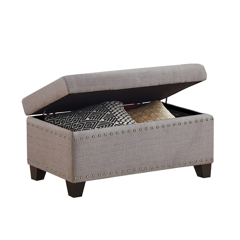 Banc de rangement à couvercle rabattable rembourré, gris