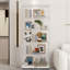Classeur blanc classique en verre trempé avec lumières à DEL, serrure de porte et plateau supérieur - 5 tablettes de rangement pour éclairage principal, bois d'ingénierie