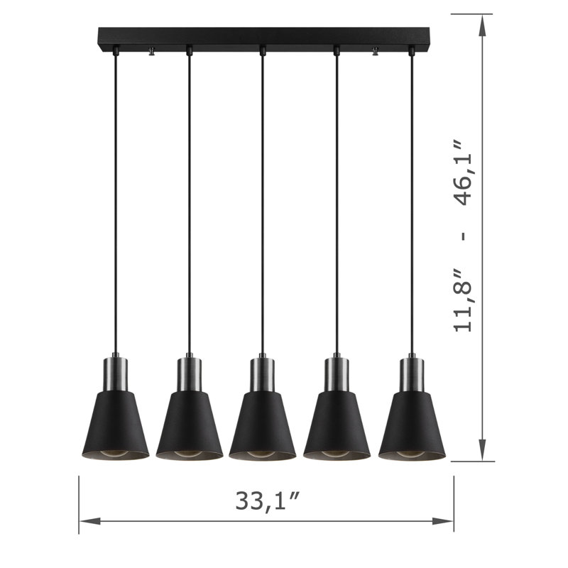 Adjustable Height 5-Lights Metal Body Kitchen Island Pendant