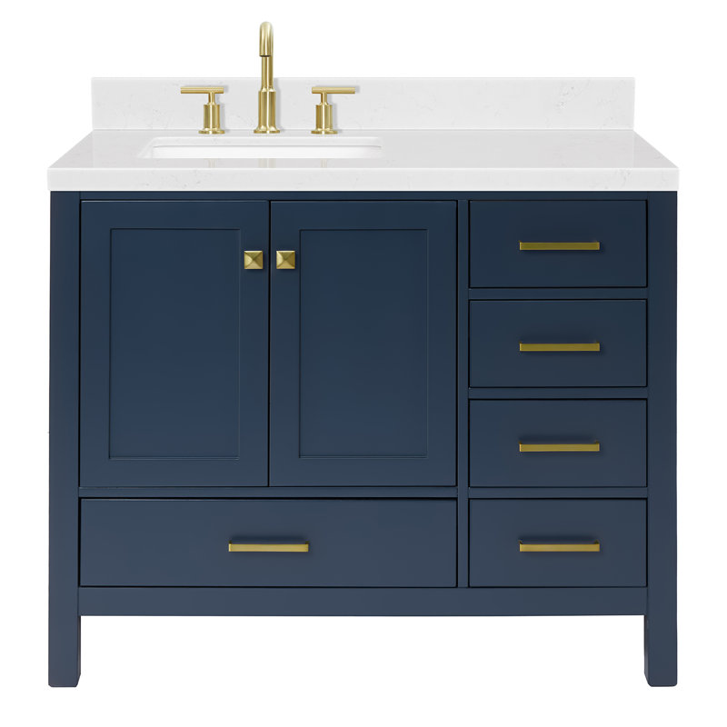  Meuble-lavabo simple 42,25 po avec plateau, Bleu minuit, Rectangular, Left