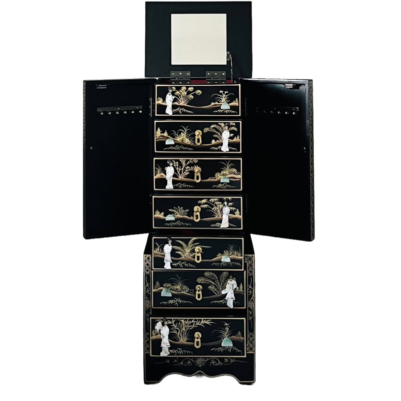 Mother of Pearl Oriental Jewellery Armoire Cabinet  with mirror