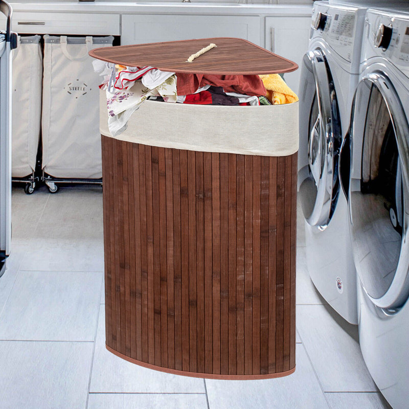 CORNER Natural Bamboo Laundry Basket-WHITE Bamboo Laundry Hamper with Handles, Brown