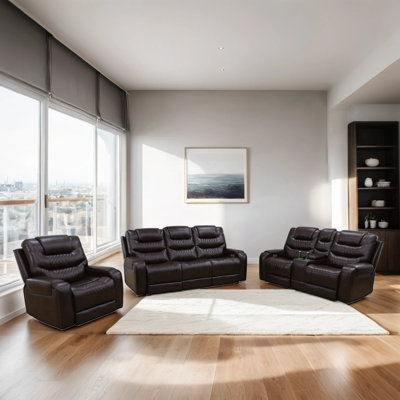 Ballal 3 - Piece Vegan Leather Electric Power Reclining Living Room Sofa Set with Wireless Chargers and LED Lights by Red Barrel Studio