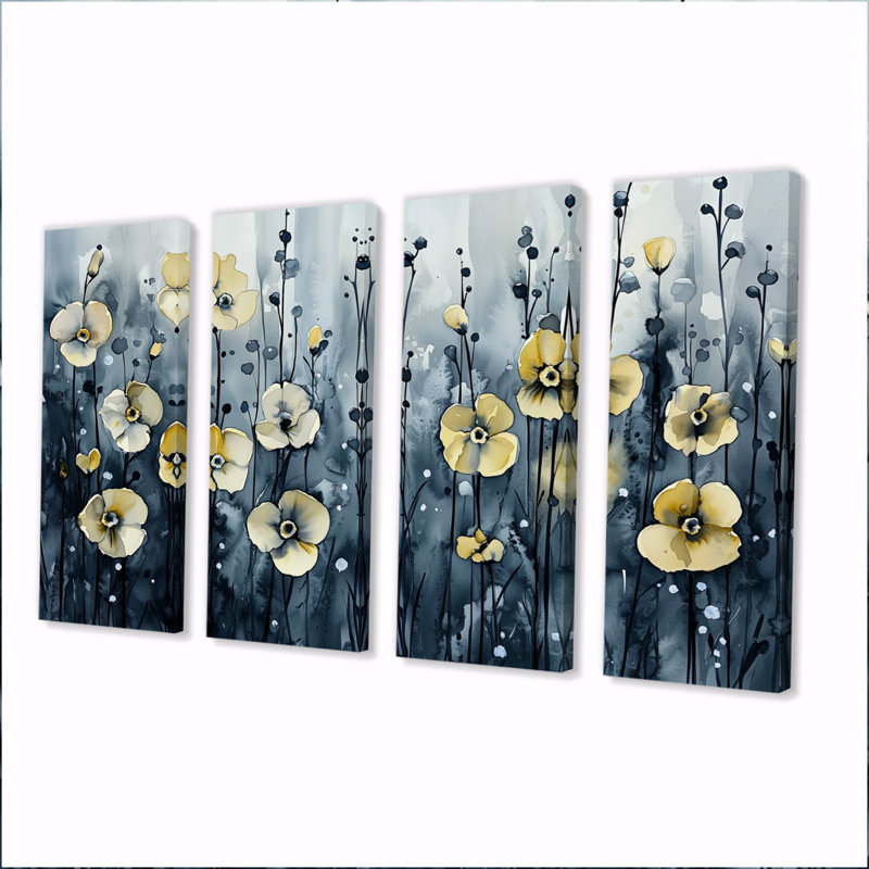 Beldin - Violets Wall Art - Traditional Wall Art, toile 4 pièces, H 32 po x l 64 po