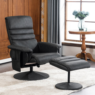 Airanna Recliner with Ottoman, Reclining Chair with Massage, 360 Swivel Chair,  Faux Leather