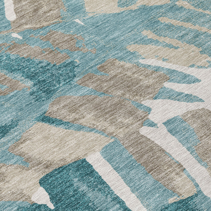 Tapis tropical intérieur / extérieur lavable à la machine Chantille ACN2991, Sarcelle, 10 pi x 14 pi