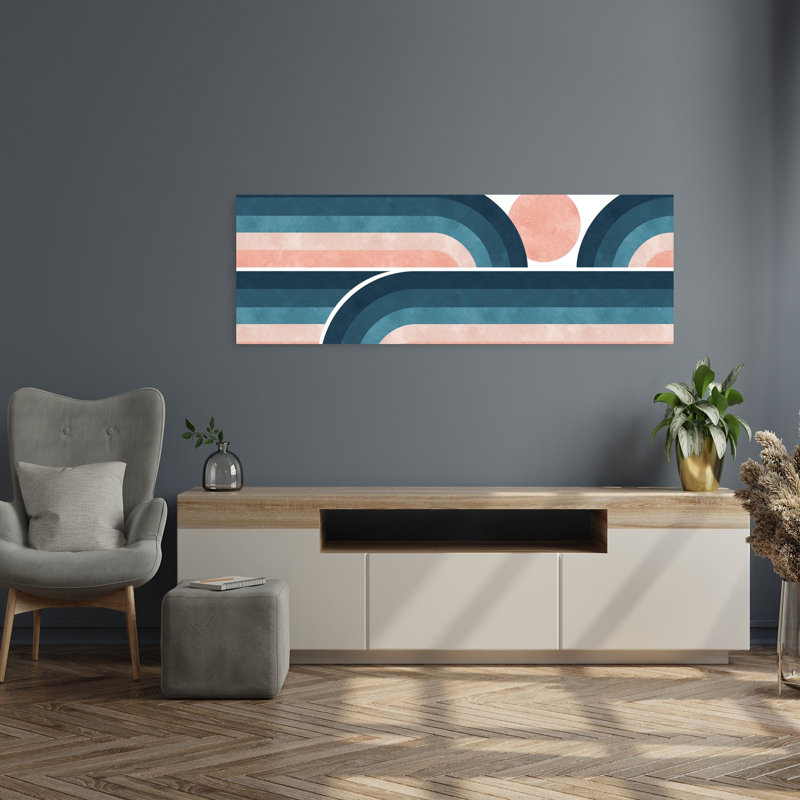 Abstrait horizon coucher de soleil abstrait géométrique moderne paysage nature, H 16 po x l 48 po