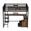Grand lit mezzanine avec bureau et tiroirs de rangement, structure de lit mezzanine en métal avec échelles, sans sommier, noir-1899438728