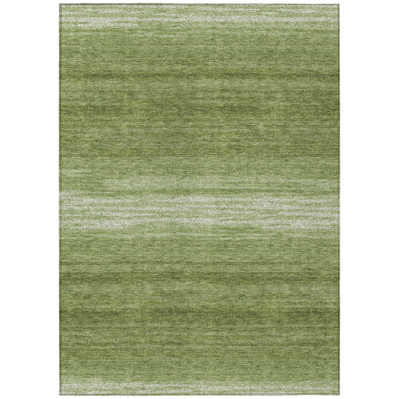 Green Stripe Flat Woven Synthetic 5' x 7' Rug