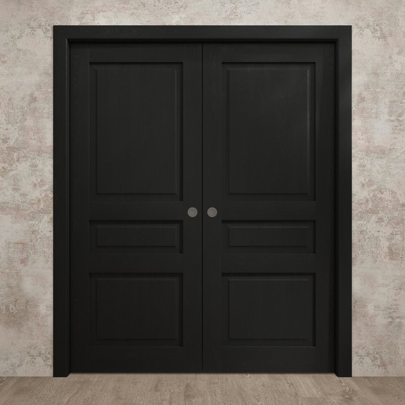 Portes coulissantes françaises à double poche | Ego 5012 | Ensemble de quincaillerie de rail | Portes intérieures modernes en bois massif pour chambre à coucher
