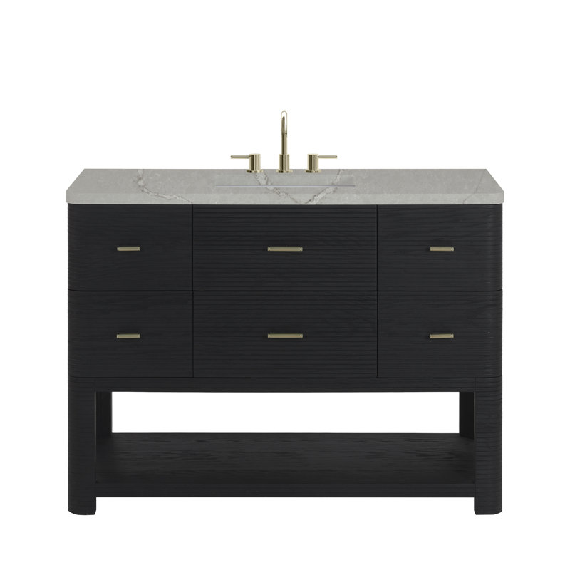 Meuble-lavabo simple 48 po avec comptoir en quartz Lucian, Noir