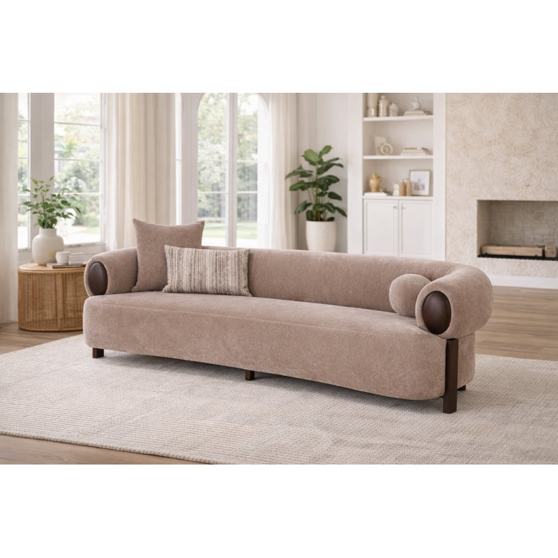 Arden Curved Upholstered Sofa – Modern Deep Seating Couch, Taupe Fabric