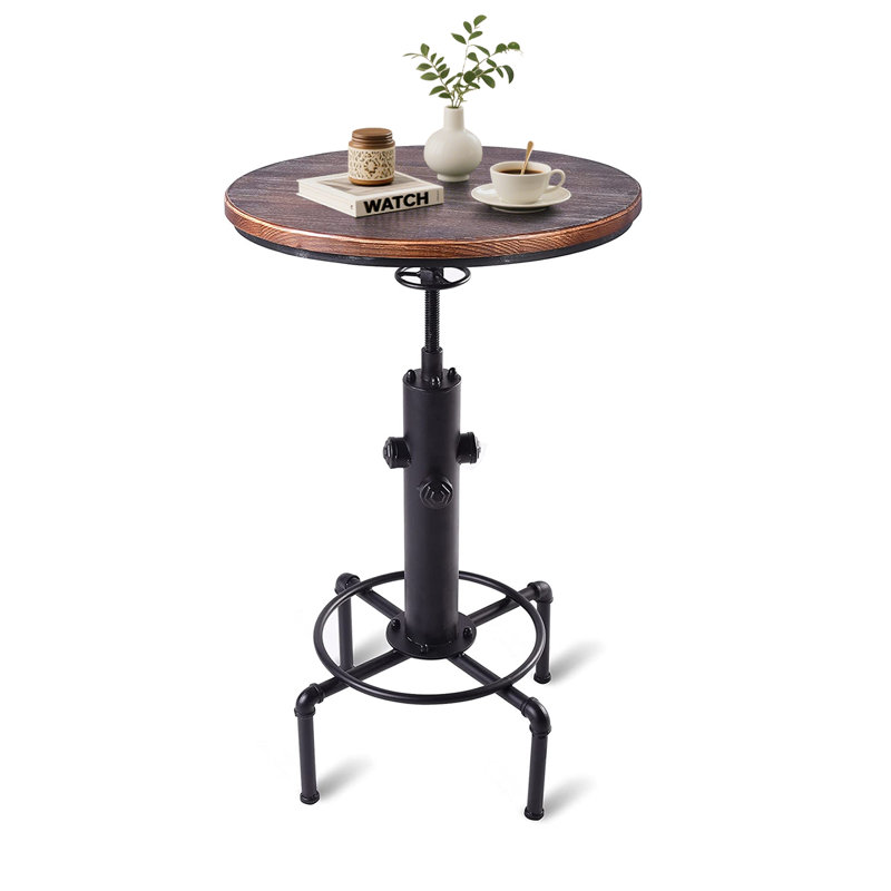 Anguel Pine Round Solid Wood Top Metal Base Dining Table, Brown/Black