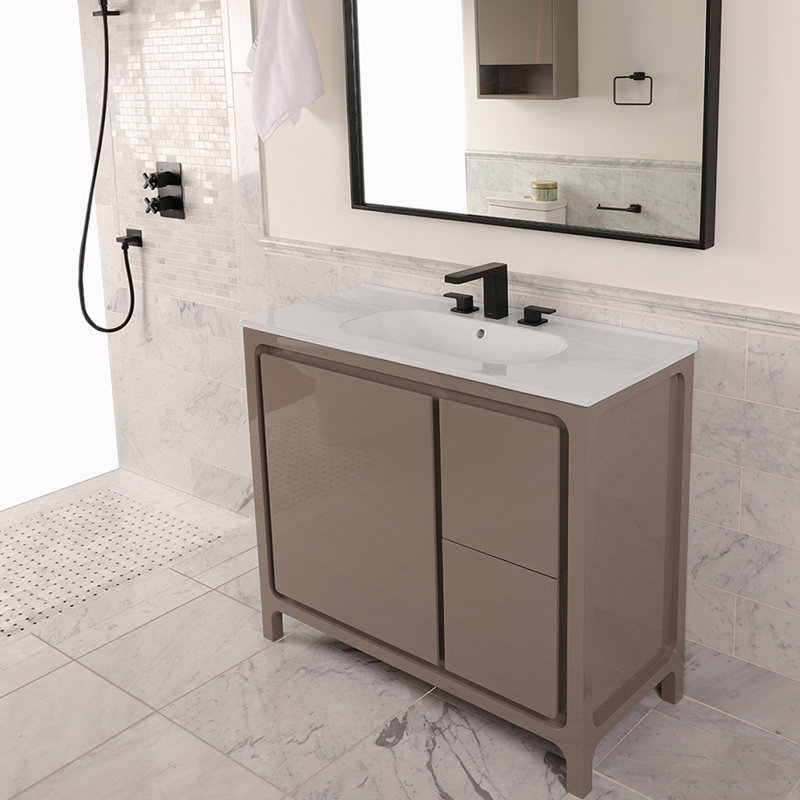 Eleganza Widespread Bathroom Faucet with Drain Assembly, Matte Black, Lever Handle