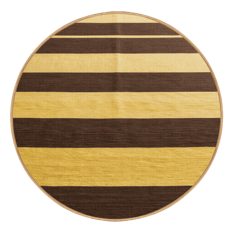 Tapis brun à rayures horizontales lavable à la machine, Rond 7 pi