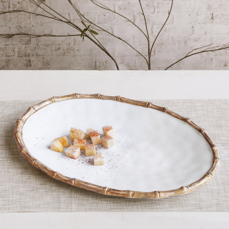 Vida Melamine Platter, White/Natural, 1.5" H x 19" L x 13" W