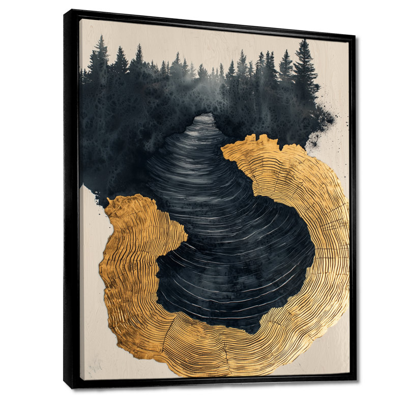 Girvin, forêt sombre, liquide Gem River II - forêt, art mural, H 20 po x l 12 po, Reproduction avec cadre flottant, Noir