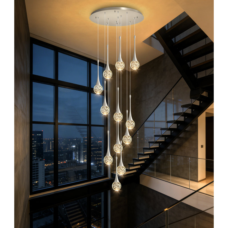 12 Lights Glam Chandelier Led Dimmable Pendant Light, Silver