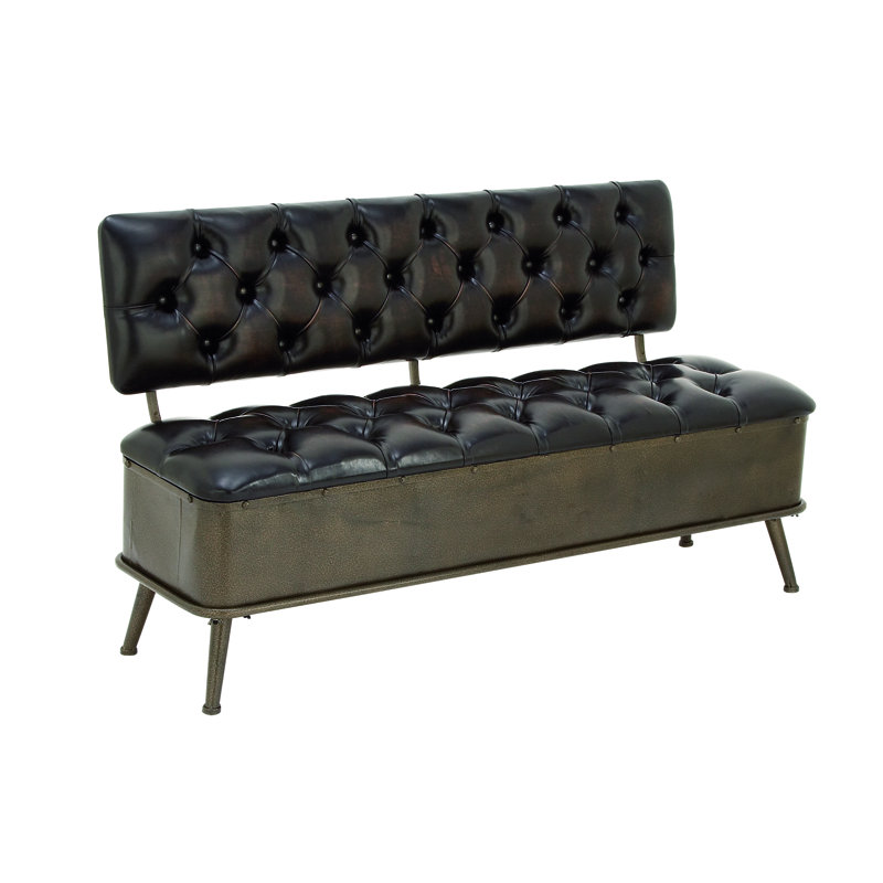Banc de rangement noir en métal avec similicuir capitonné, 54 po x 19 po x 31 po