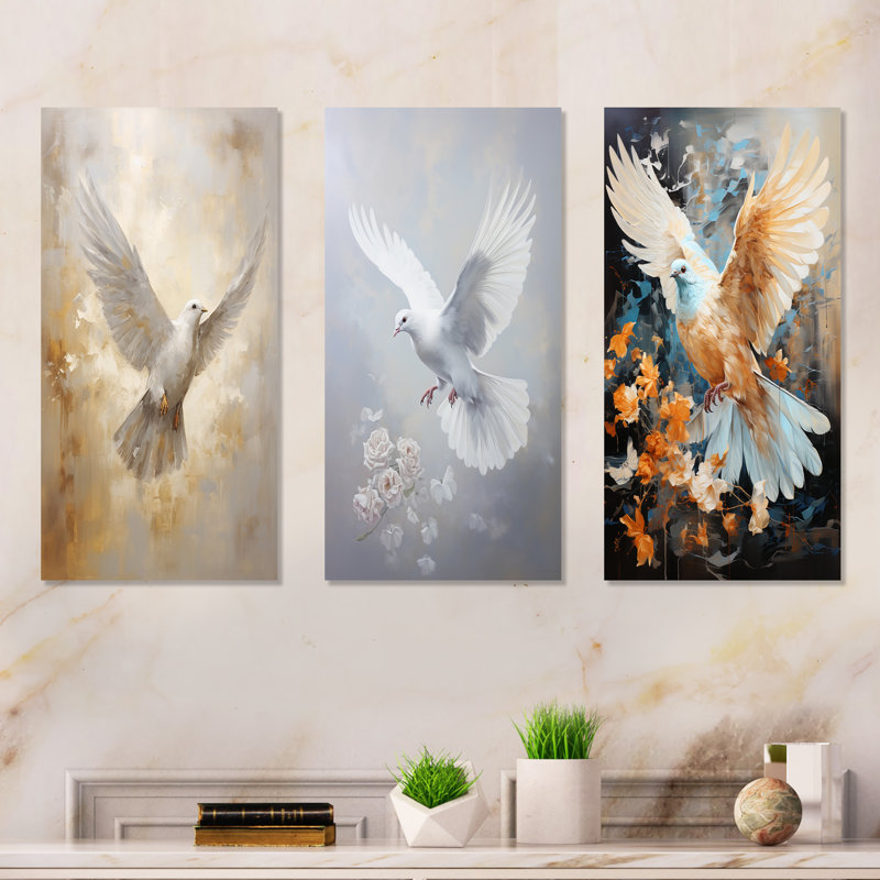 Tranquil Dove Harmony - ensemble de 3 reproductions d'art en métal Dove, H 28 po x l 36 po