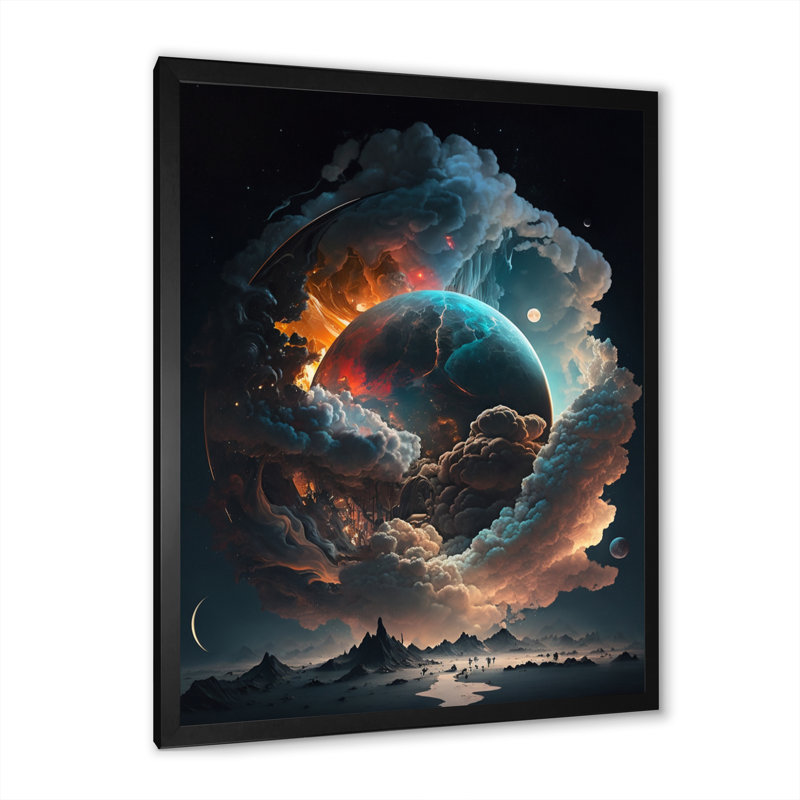 «Futuristic Landscape Clouds III», reproduction sur toile, Cadre photo noir, L 12 po x H 20 po