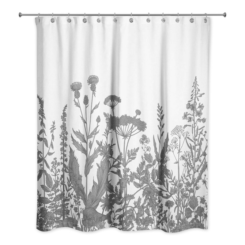 Rideau de douche simple à motif floral Thoms, Gris
