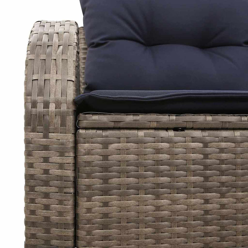  Canapé de jardin 2 places avec coussins en rotin de polyester gris, Gris