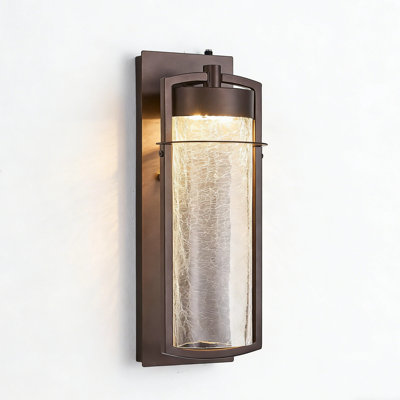 Oil Rubbed Bronze Dusk to Dawn Outdoor Wall Light Fixture LED Porch Light with Crackle Glass