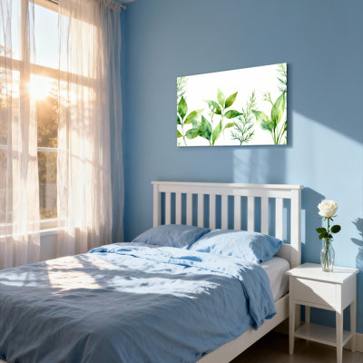 Aquarelle, feuilles vertes et herbes, reproduction d'art sur toile tendue sur toile, ensemble de 1