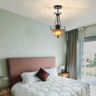 Luminaire suspendu de style campagnard 3 lumières avec verre ambré, lustre réglable pour îlot de cuisine, salle à manger, couloir, entrée