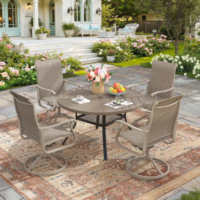4-Person Outdoor Round Patio Dining Set With Swivel Chairs