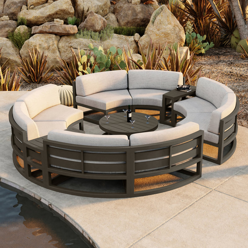 Ensemble de conversation modulaire avec coussins 7 pièces Bergeron, Argent coulé Sunbrella®, Ardoise
