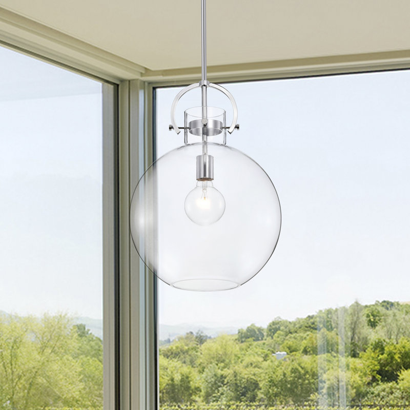 Luminaire suspendu sphère en verre à intensité variable 1 lumière Dawson, Chrome