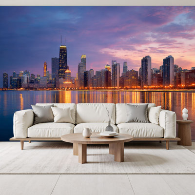Peel and Stick Wallpaper Chicago Illinois downtown skyline Lake Wall Murals 69"H x 96"W Removable PVC Wall Paper Self-Adhesive Wall Paintings Art Decor for Bedroom Living Room