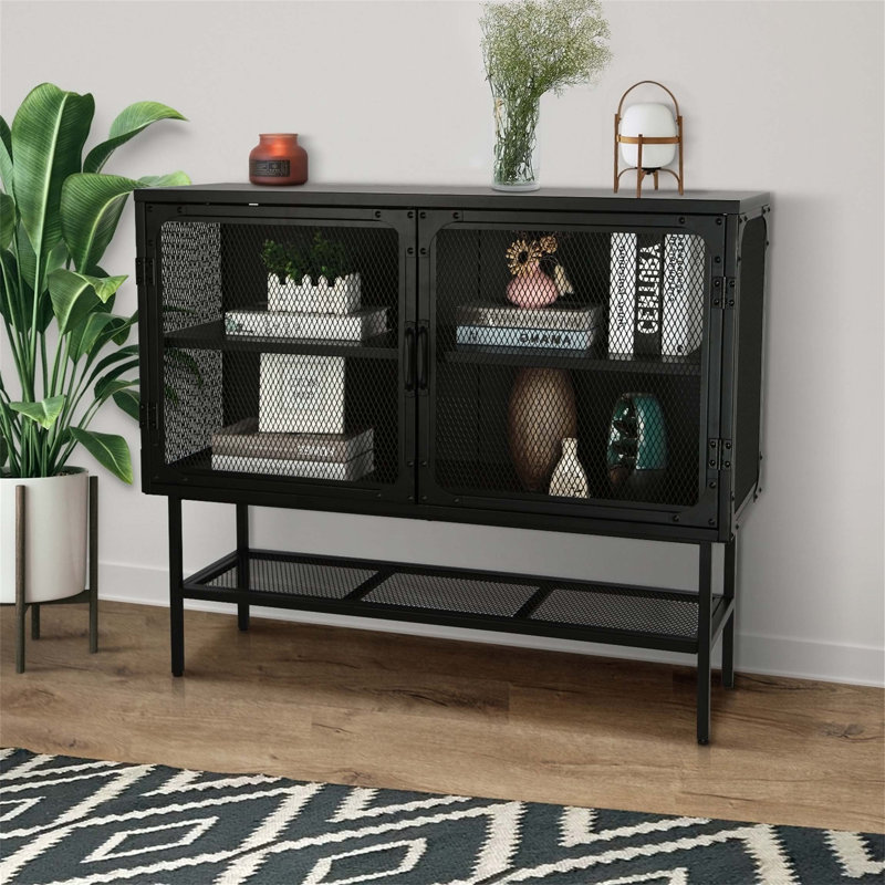 Console de porte avec porte grillagée, porte réglable et tablette anti-basculement