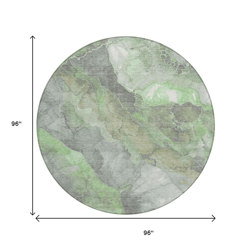 Tapis rond à motifs floraux verts et gris de 2,44 m (8 pi), lavable, pour intérieur et extérieur