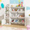 Bibliothèque et rangement pour jouets pour enfants, bibliothèque en bois avec 4 petites boîtes et 4 grandes boîtes