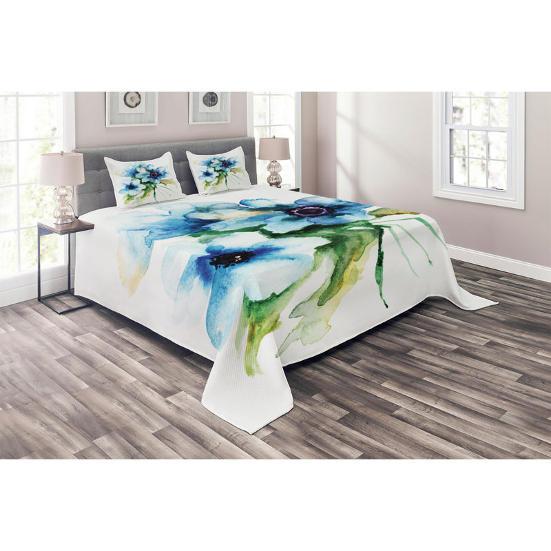 Flower Farmhouse / Country Polyester Floral Coverlet, King Bedspread + 2 Shams