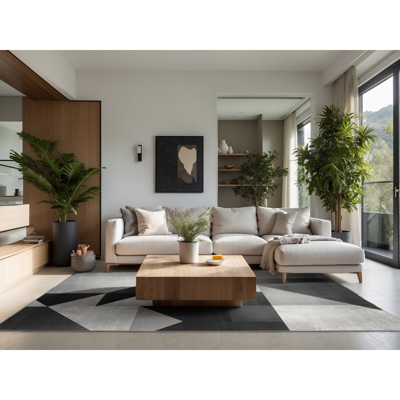 Soft Plush Easterly Modern & Contemporary Geometric Area Rug in Gray – Gray Binding, 7' Square