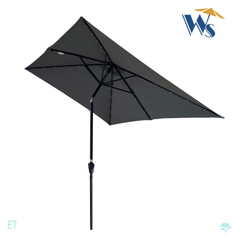 10 X 6.5T Rectangular Patio Solar LED Lighted Outdoor Umbrellas With Crank And Push Button Tilt For Garden Backyard Pool Swimming Pool