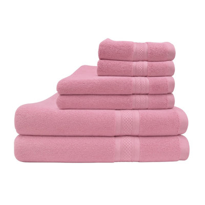 6-Piece Bamboo Cotton Bath Towel Set – 65% Cotton / 35% Viscose from Bamboo, 680 GSM, Anti-Microbial & Sustainable - Pink