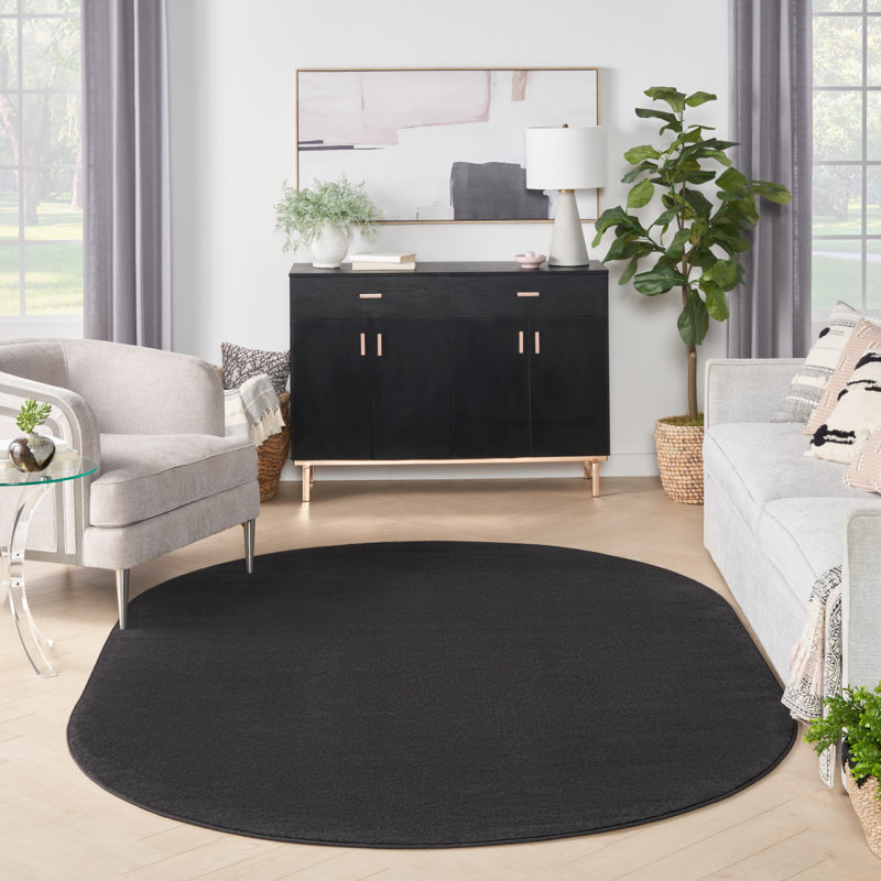 Nourison Essentials Black Indoor/Outdoor Area Rug, Oval 6' x 9