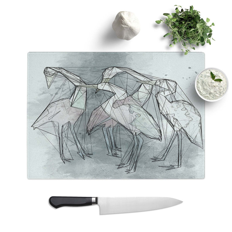 Glass Heron Birds in Abstract Chopping Board, 39 cm W x 28.5 cm L