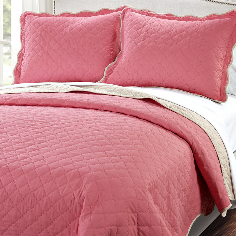 Ensemble de courtepointe réversible 3 pièces, Pêche rosé / taupe clair, Grand