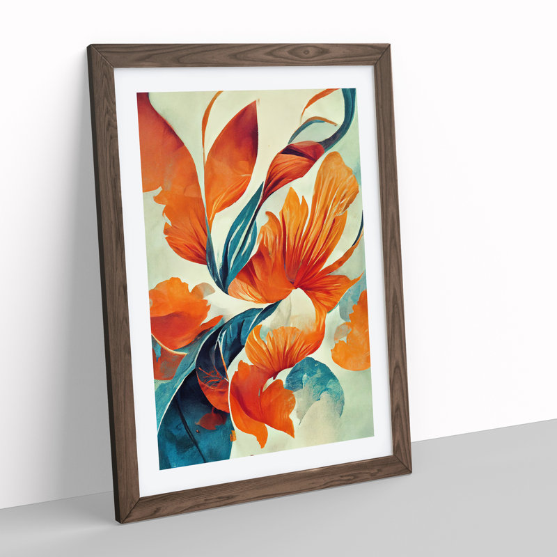 Abstract Flowers No.1 - Single Picture Frame Painting, 34cm H x 25cm W x 2cm D, Walnut Framed