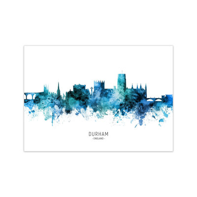 Durham England Skyline Blue City Name by Michael Tompsett - Print