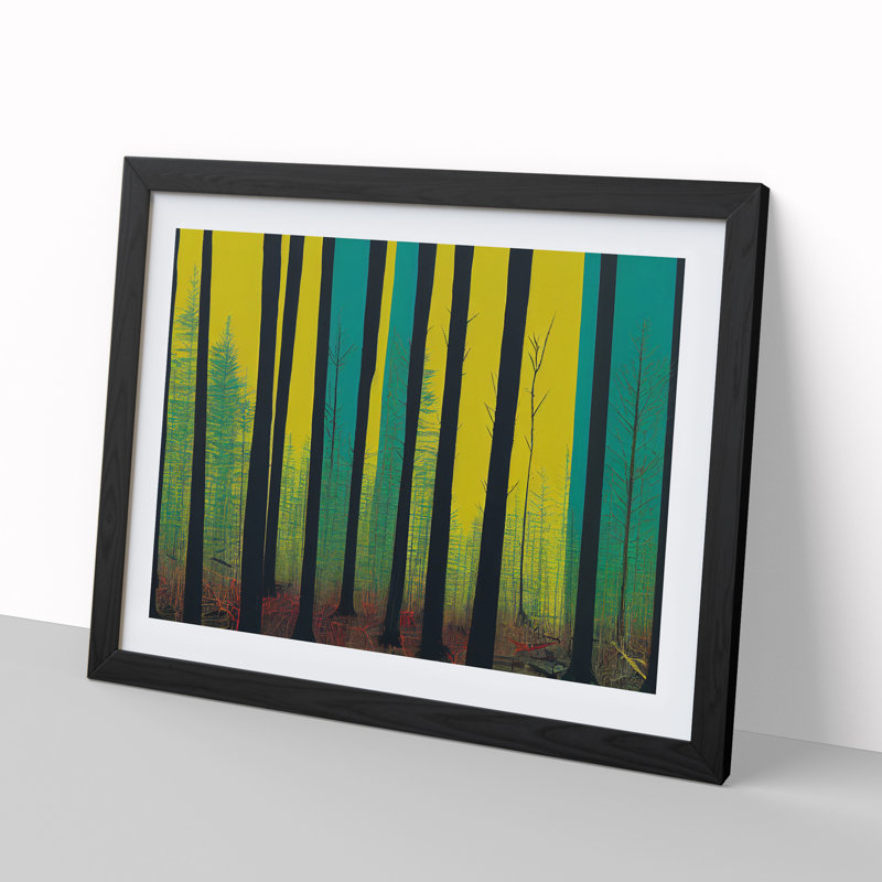 Electrifying Abstract Forest - Single Picture Frame Painting, Black , 46cm H x 64cm W x 2cm D
